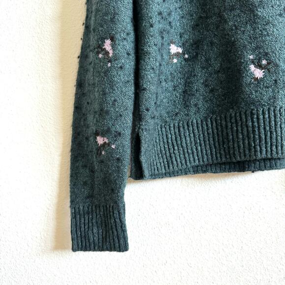 Madewell Green Embroidered Cross Stich Floral Pullover Sweater Women's XS - Picture 4 of 7